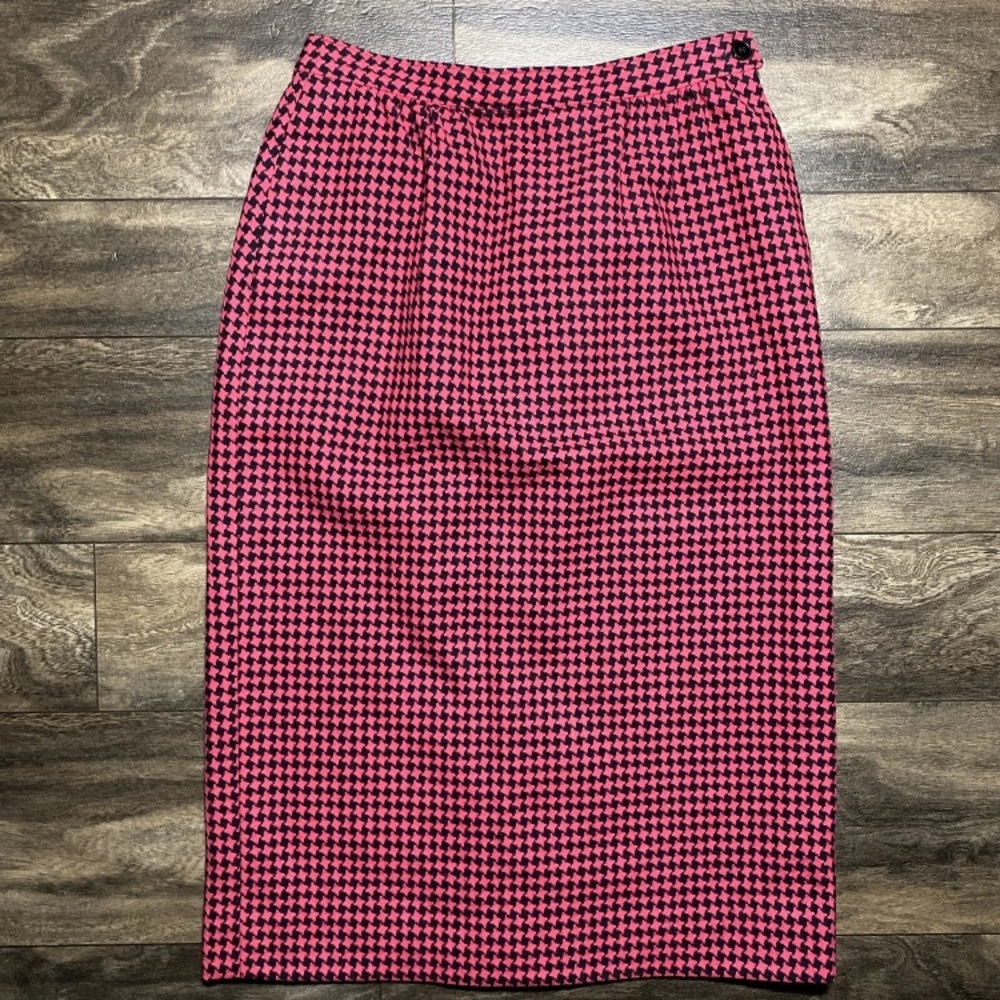 Vtg Pendleton Pencil Skirt Women's Size 6 Pink Wool Houndstooth Lined USA 70s